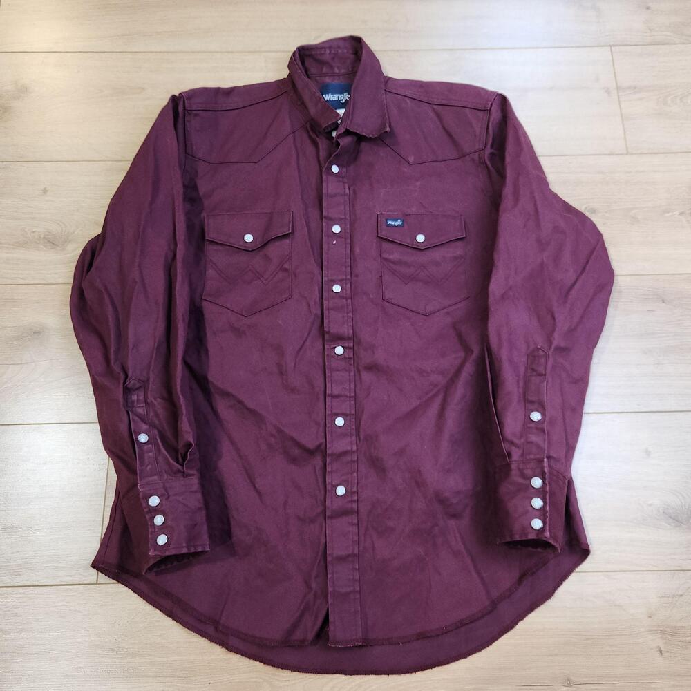Wrangler Shirt Mens Large Red Solid Long Sleeve Western Pearl Snap Casual